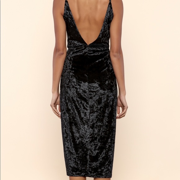 HMS- Black Crushed Velvet Knotted Slit Dress, V-Neckline, Zipper Back Size Small - Picture 2 of 6